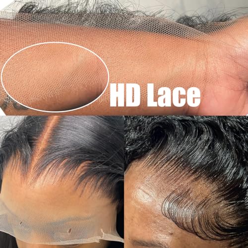 13x6 HD Lace Front Wigs Human Hair Pre Plucked 22inch Deep Wave Lace Front Wigs for Women Pre Plucked with Baby Hair 180% Density Brazilian Virgin Human Hair Wigs Deep Curly Wigs Natural Black