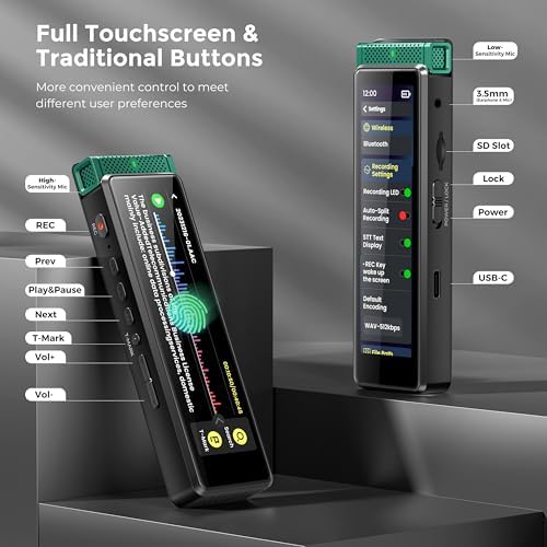 136GB Digital Voice Recorder with Playback, Innioasis R1 Full Touchscreen Voice Recorder with AI Intelligent Transcription and Bluetooth, Voice Activated Sound Audio Recorder Device with Mic (Green)
