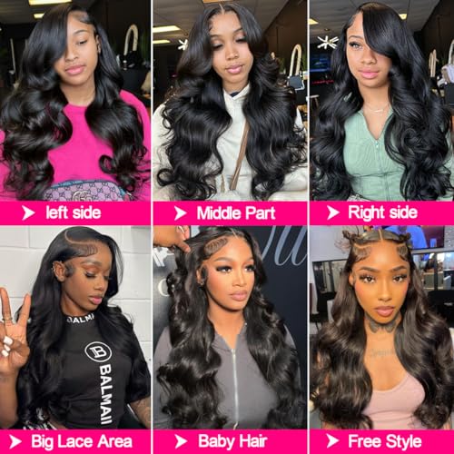 13x6 Body Wave Lace Front Wigs Human Hair Pre Plucked HD Transparent Lace Frontal Wigs Human Hair 180% Density Glueless Wigs Human Hair with Baby Hair for Women 26 Inch
