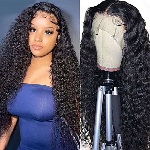 13x4 Lace Front Wigs Human Hair Pre Plucked 180% Density Brazilian Wet and Wavy Human Hair Wigs for Black Women Glueless Curly Lace Frontal Wigs Human Hair Natural Color (28 Inch)