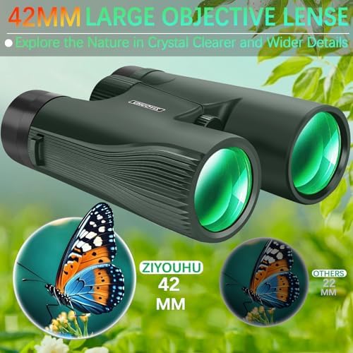 10x42 Binoculars for Adults High Powered- Large View with Clear Vision Waterproof & Fogproof Lightweight Easy Focus Compact Binoculars for Bird Watching Hunting Travel Sports Opera Concert
