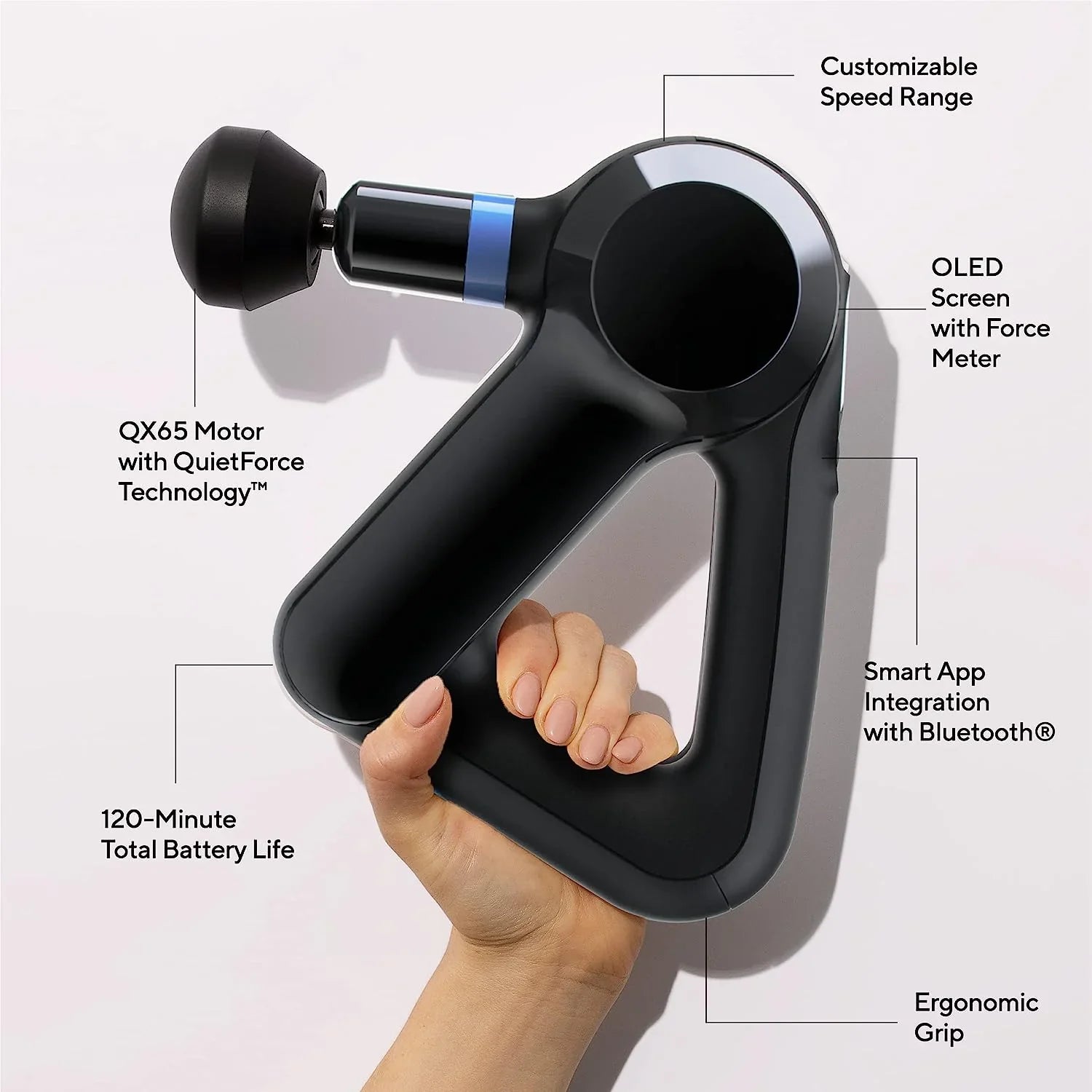 TheraGun Elite Ultra-Quiet Percussion Massage Gun for DeepTissue Muscle Pain Relief, Handheld Electric Massager Perfect forNeck, Back, and Full Body Tension, Bluetooth and USB-CCharging, 5th Gen