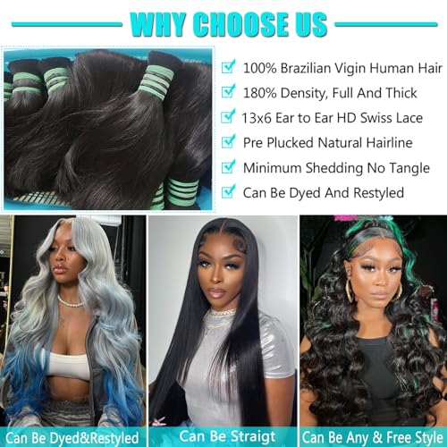 13x6 Body Wave Lace Front Wigs Human Hair 200 Density 22inch HD Lace Frontal Wigs Human Hair Pre Plucked with Baby Hair 12A Glueless Frontal Wigs Human Hair for Black Women