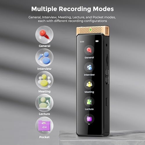 136GB Digital Voice Recorder with Playback, Innioasis R1 Full Touchscreen Voice Recorder with AI Intelligent Transcription and Bluetooth, Voice Activated Sound Audio Recorder Device with Mic (Gold)