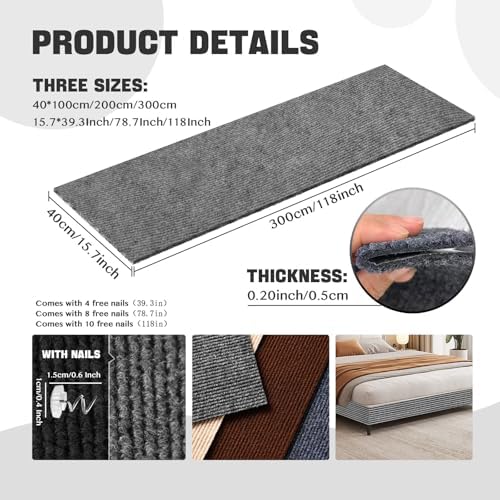 118"x15.8" Cat Scratch Couch Furniture Protector, Adhesive Cat Scratch Pad Deterrent for Furniture, DIY Climbing Anti Cat Scratcher Couch Protector from Cat Claws Scratching for Indoor (LightGrey)