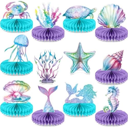 12Pcs Mermaid Party Supplies Mermaid Birthday Honeycomb Centerpieces for Under The Sea Party Decorations Ocean Mermaid Theme Table Honeycomb for Ocean Mermaid Theme Birthday Baby Shower Party Favors