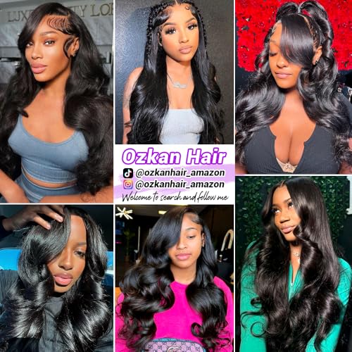 13x6 Body Wave Lace Front Wigs Human Hair Pre Plucked Brazilian 13x6 HD Lace Front Wigs Human Hair with Baby Hair Full Lace Frontal Wig 13x6 Body Wave Wig for Women 180% Density Natural Black 34 Inch