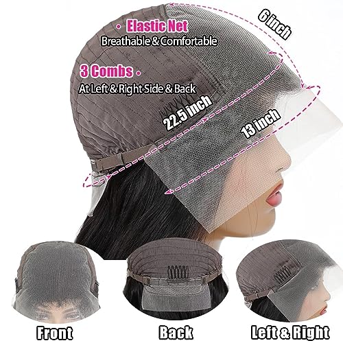 13x6 Deep Wave Lace Front Wigs Human Hair Wet and Wavy Human Hair Lace Frontal Wig With Baby Hair for Women 180% Density Human Hair Pre Plucked with Baby Hair