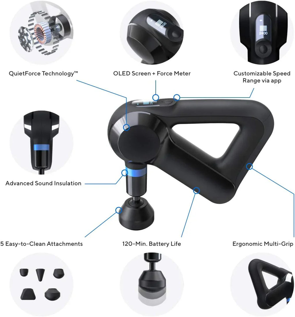 TheraGun Elite Ultra-Quiet Percussion Massage Gun for DeepTissue Muscle Pain Relief, Handheld Electric Massager Perfect forNeck, Back, and Full Body Tension, Bluetooth and USB-CCharging, 5th Gen