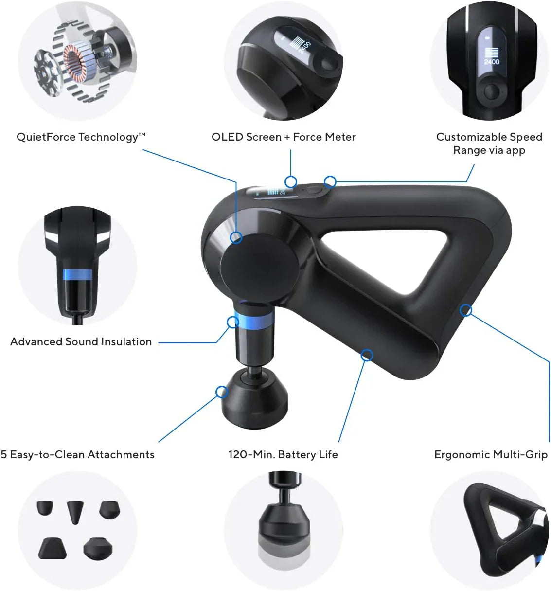 TheraGun Elite Ultra-Quiet Percussion Massage Gun for DeepTissue Muscle Pain Relief, Handheld Electric Massager Perfect forNeck, Back, and Full Body Tension, Bluetooth and USB-CCharging, 5th Gen
