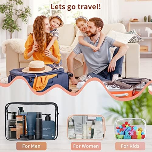 12 PCS Clear Toiletry Bag for Women Men, Transparent Cosmetic Bag for Travel Makeup Organizer TSA Approved Pouch -Orange-pink, Small