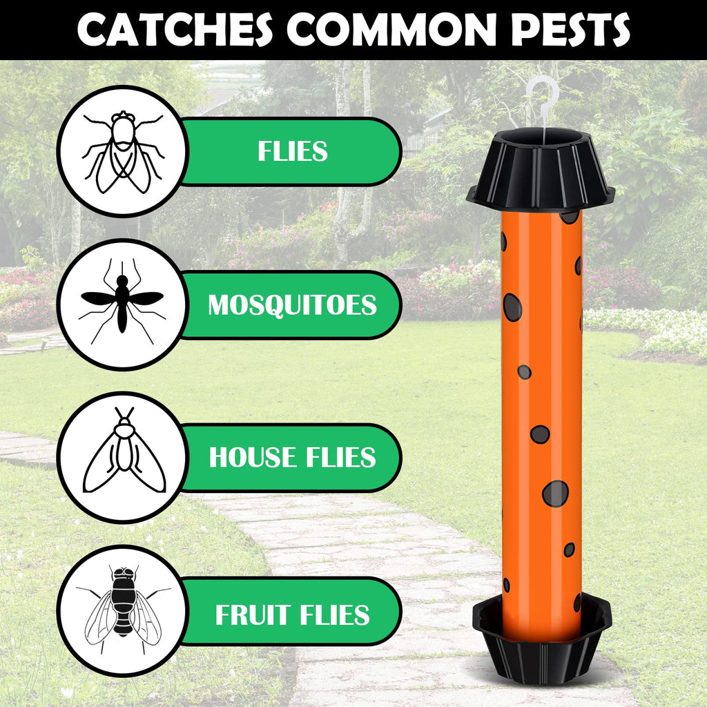 12 Pcs Sticky Fly Trap Fly Stick Indoor Outdoor Long Lasting Adhesive Fly Catcher with Hanging Hook for Wasps Gnats Bugs Insects Moths Fruit Flies Mosquitoes Spiders Fleas (Orange, Black)