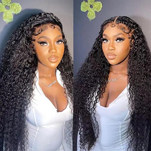 13x4 Lace Front Wigs Human Hair Pre Plucked 180% Density Brazilian Wet and Wavy Human Hair Wigs for Black Women Glueless Curly Lace Frontal Wigs Human Hair Natural Color (28 Inch)