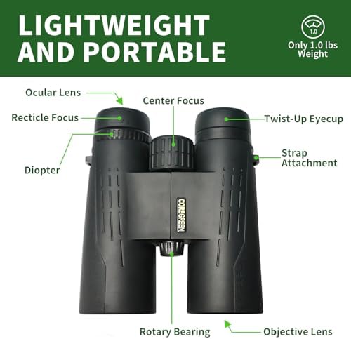 10x42 HD Binoculars for Adults High Powered, Coregreen BAK-4 Prism FMC Lens Professional Binoculars, Large View Binoculars with Clear Low Light Vision for Bird Watching Hunting Hiking Travel Cruise
