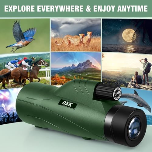 12x56 High Power Monocular Telescope with Smartphone Adapter Tripod Bag, Lightweight Monoculars for Adults with BAK4 Prism & FMC Lens, Suitable for Bird Watching Camping - Army Green