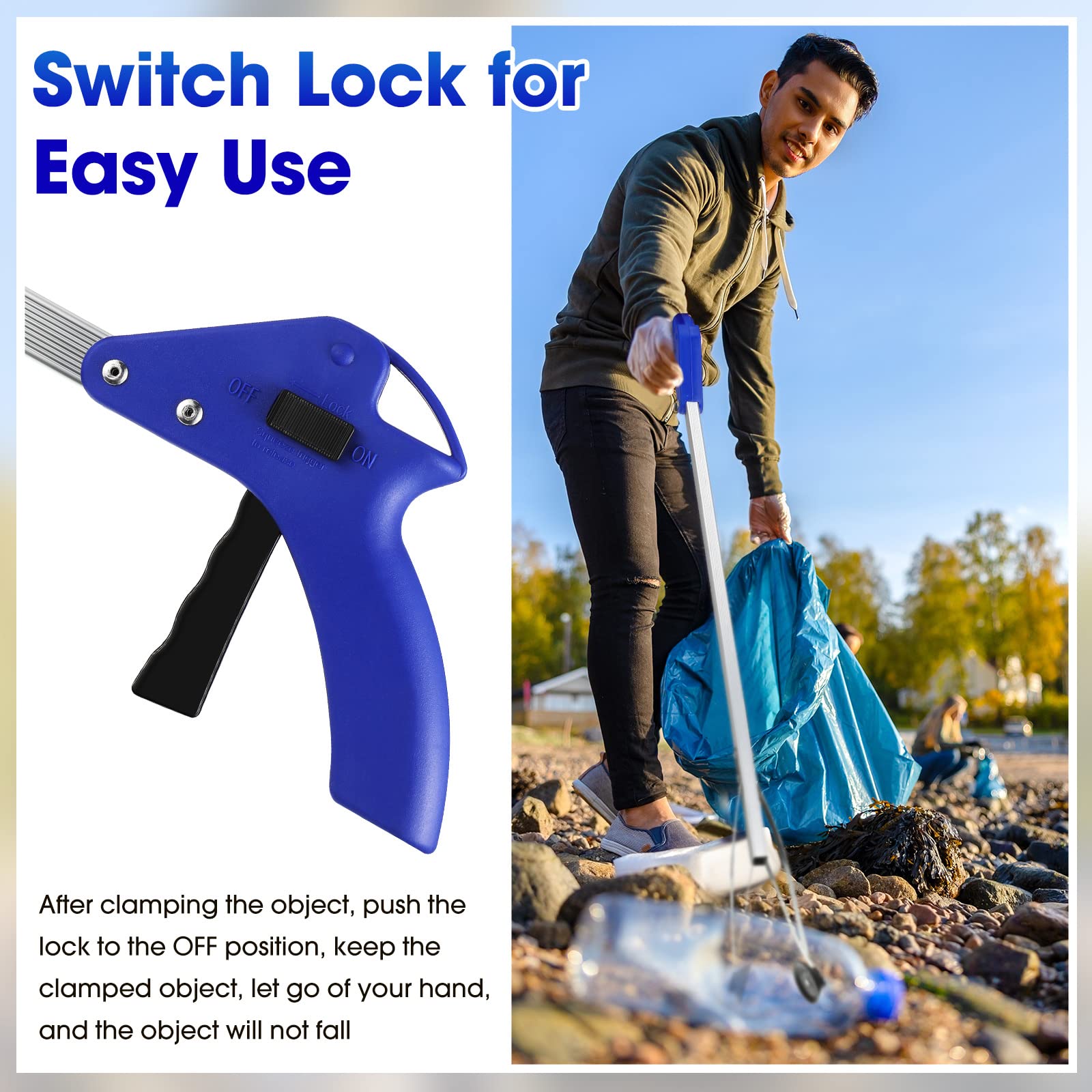 12 Pieces Suction Cup Reacher Grabber Tool 32 Inch Long Handle Grabber Trash Picker Grabber Pick up Grab Tool Pickup Arm Extender for Elderly Outdoor Garden Yard Grabber Reacher