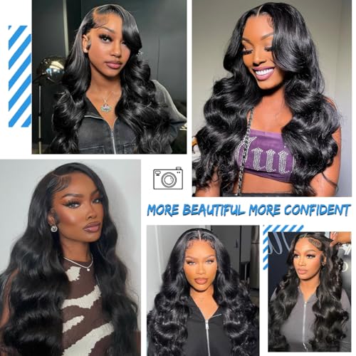 13x6 Lace Front Wigs Human Hair 200% Density HD Transparent Body Wave Lace Front Wigs Human Hair Body Wave Glueless Frontal Wigs Human Hair for Women Pre Plucked with Baby Hair Natural Black 36Inch