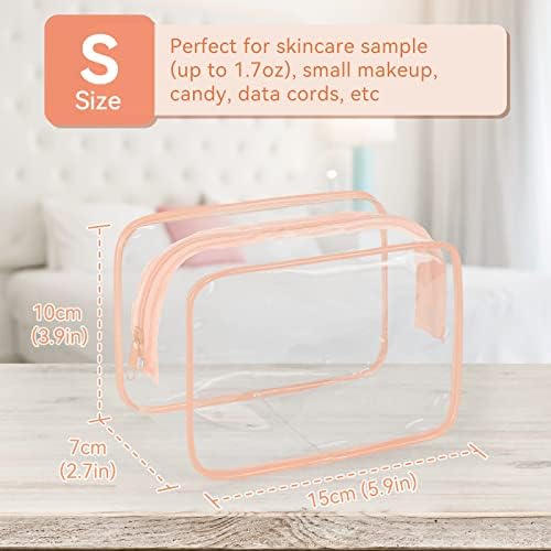 12 PCS Clear Toiletry Bag for Women Men, Transparent Cosmetic Bag for Travel Makeup Organizer TSA Approved Pouch -Orange-pink, Small