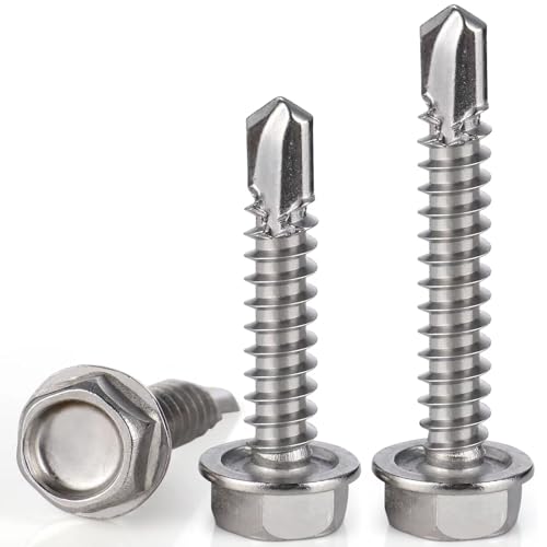 150pcs Self Drilling Screws for Metal,#10 x 5/8 Inch 410 Stainless Steel Self Tapping Sheet Metal Screws,Self Tapping Screws for Metal,Hex Washer Head