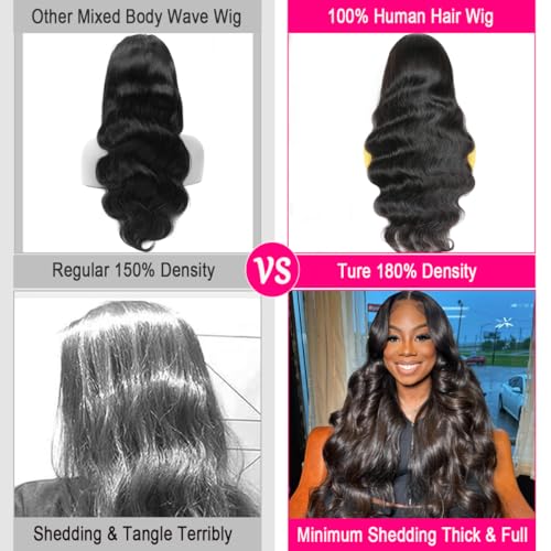 13x6 Body Wave Lace Front Wigs Human Hair Pre Plucked HD Transparent Lace Frontal Wigs Human Hair 180% Density Glueless Wigs Human Hair with Baby Hair for Women 26 Inch