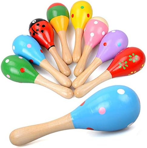 12 PCS Mini Fiesta Wooden Maracas Toys, Wooden Maracas Festival Painting, Wooden Carnival Maracas (Random Colors)