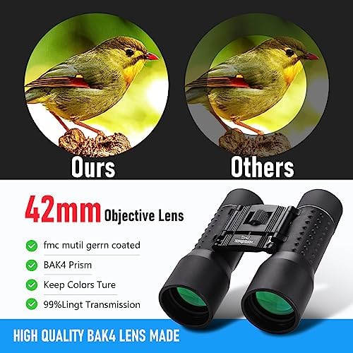 12X42 HD Binoculars for Adults, Professional Large View Binoculars with Clear Low Light Vision, Waterproof Binoculars for Bird Watching, Hunting, Travel, Hiking, Sports, Concerts