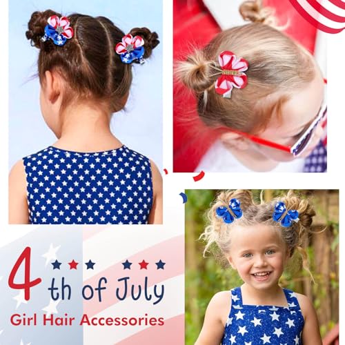 10PCS 4th of July Mini Butterfly Hair Clips, Oaoleer 2" Hair Bow Blue White Red Butterfly American Flag girl Hair Accessories for Baby Girls Women Independence Day