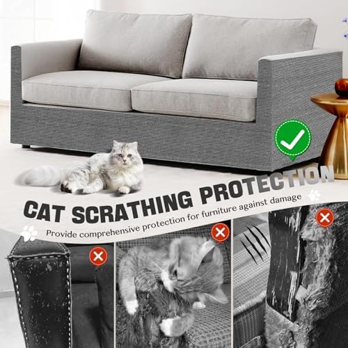 118"x15.8" Cat Scratch Couch Furniture Protector, Adhesive Cat Scratch Pad Deterrent for Furniture, DIY Climbing Anti Cat Scratcher Couch Protector from Cat Claws Scratching for Indoor (LightGrey)