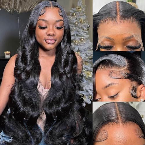 13x6 Lace Front Wigs Human Hair Pre Plucked 180% Density Body Wave Human Hair Lace Front Wigs for Women HD Transparent Lace Frontal Wigs Human Hair Brazilian Bleached Knots with Baby Hair 30inch