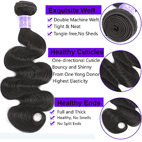 12A Brazilian Virgin Body Wave Human Hair Bundles Weave 100% Unprocessed Brazilian Virgin Body Wave Hair Bundles Natural Black Color Brazilian Hair Weave (14inch,Hair Bundles)