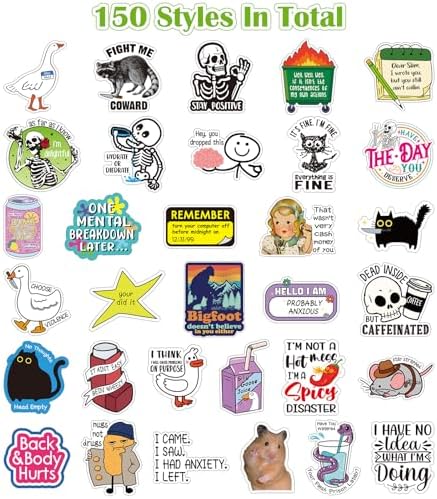 150 Pcs Funny Stickers for Adults Funny Water Bottles Stickers Pack Waterproof Cool Stickers for Laptop, Bumper, Phone, Hard Hats, Wall, Window Decals Decors, 150 Styles