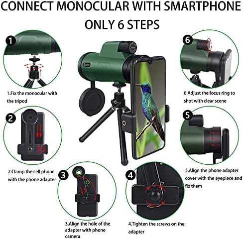 12X50 HD Monocular High Power Monocular Telescope for Adults, Monoculars for Wildlife Bird Watching Hunting Camping Travel Scenery with Smartphone Holder & Tripod