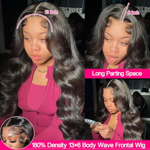13x6 Body Wave Lace Front Wigs Human Hair Pre Plucked HD Transparent Lace Frontal Wigs Human Hair 180% Density Glueless Wigs Human Hair with Baby Hair for Women 26 Inch