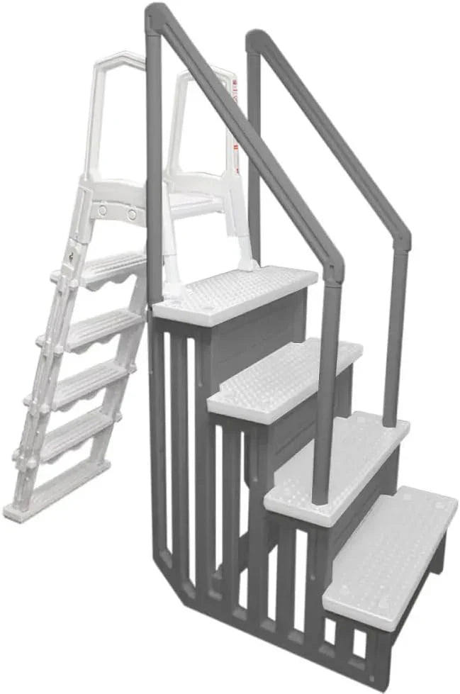 Select Anti-Slip in-Pool Steps | Gray | for Above GroundSwimming Pools | Can Mount to Decks 48" to 54" H | SafetyStairs Capacity Up to 300 lbs