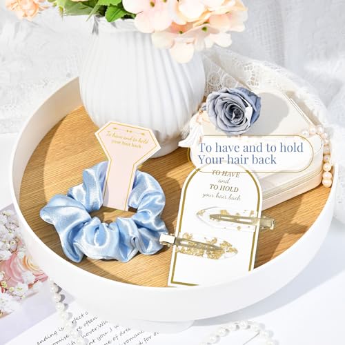 12 PCS Silk Satin Soft Blue Hair Accessories - Bridesmaid Proposal Favors with Hair Clips, Scrunchies, and Bridal Shower Gifts for Women and Girls