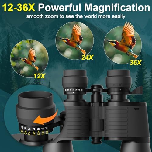12-36x52 Binoculars for Adults High Powered - Opaita Zoom with Clear Low Light Vision for Hunting - HD for Bird Watching Stargazing Cruise Ship Travel Hiking Opera