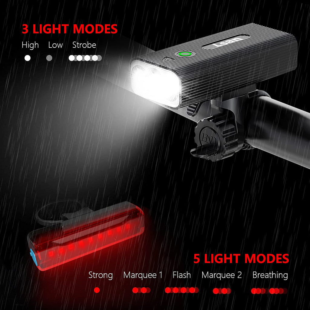 1200 Lumens Bike Lights Front and Back,3 LED USB Rechargeable Bicycle Light,Super Bright Bike Lights for Night Riding,Bike Headlight with Power Bank Function,IPX5 Waterproof,3+5 Light Modes