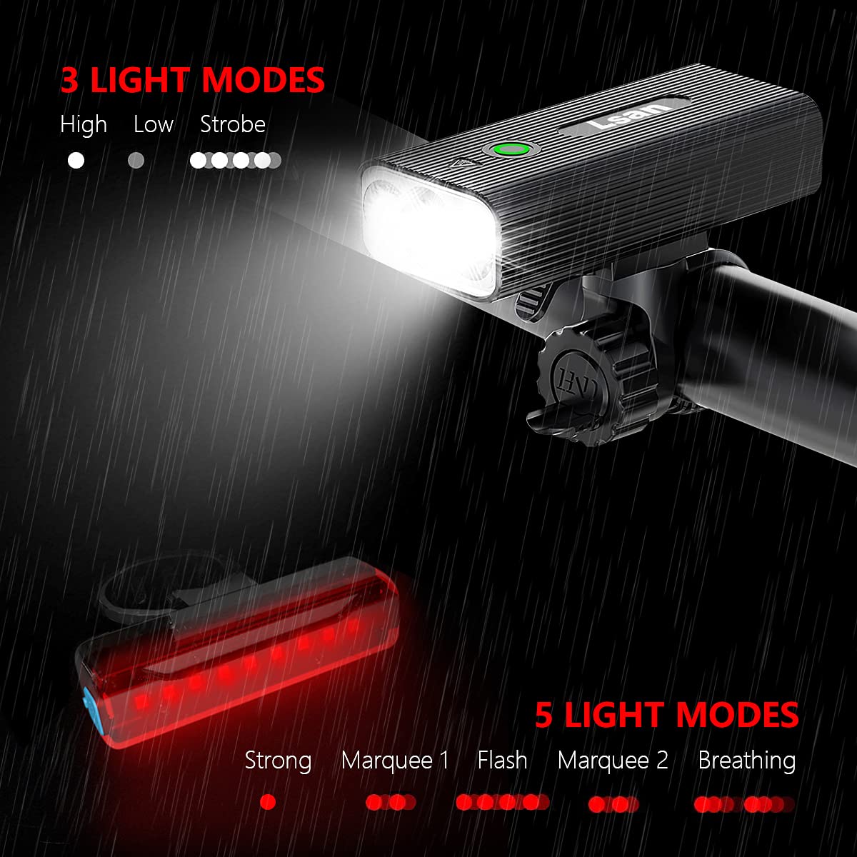 1200 Lumens Bike Lights Front and Back,3 LED USB Rechargeable Bicycle Light,Super Bright Bike Lights for Night Riding,Bike Headlight with Power Bank Function,IPX5 Waterproof,3+5 Light Modes