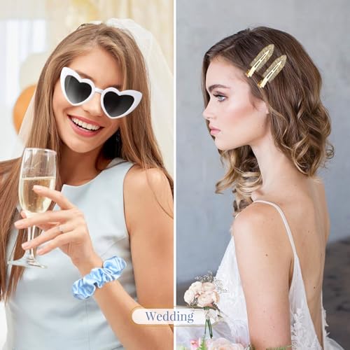 12 PCS Silk Satin Soft Blue Hair Accessories - Bridesmaid Proposal Favors with Hair Clips, Scrunchies, and Bridal Shower Gifts for Women and Girls