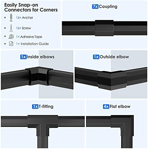 125in Black Cord Cover, Black Cord Hider Cable Raceway Kit for Mount TVs, Wire Hider Cord Management, Cable Hider for Home Office, 8X L15.7 W1.18 H0.6, Large, Black