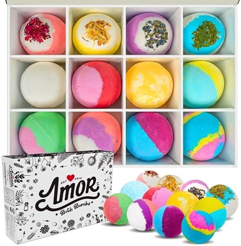 12 Bath Bombs for Women Gift Set – 3 Oz Handmade Large Bath Bombs Perfect for Bubble Spa Relaxing Her/Him, Wife – Organic Bath Bombs Fizzies with Moisturizing Shea Butter, Valentines Day Gift