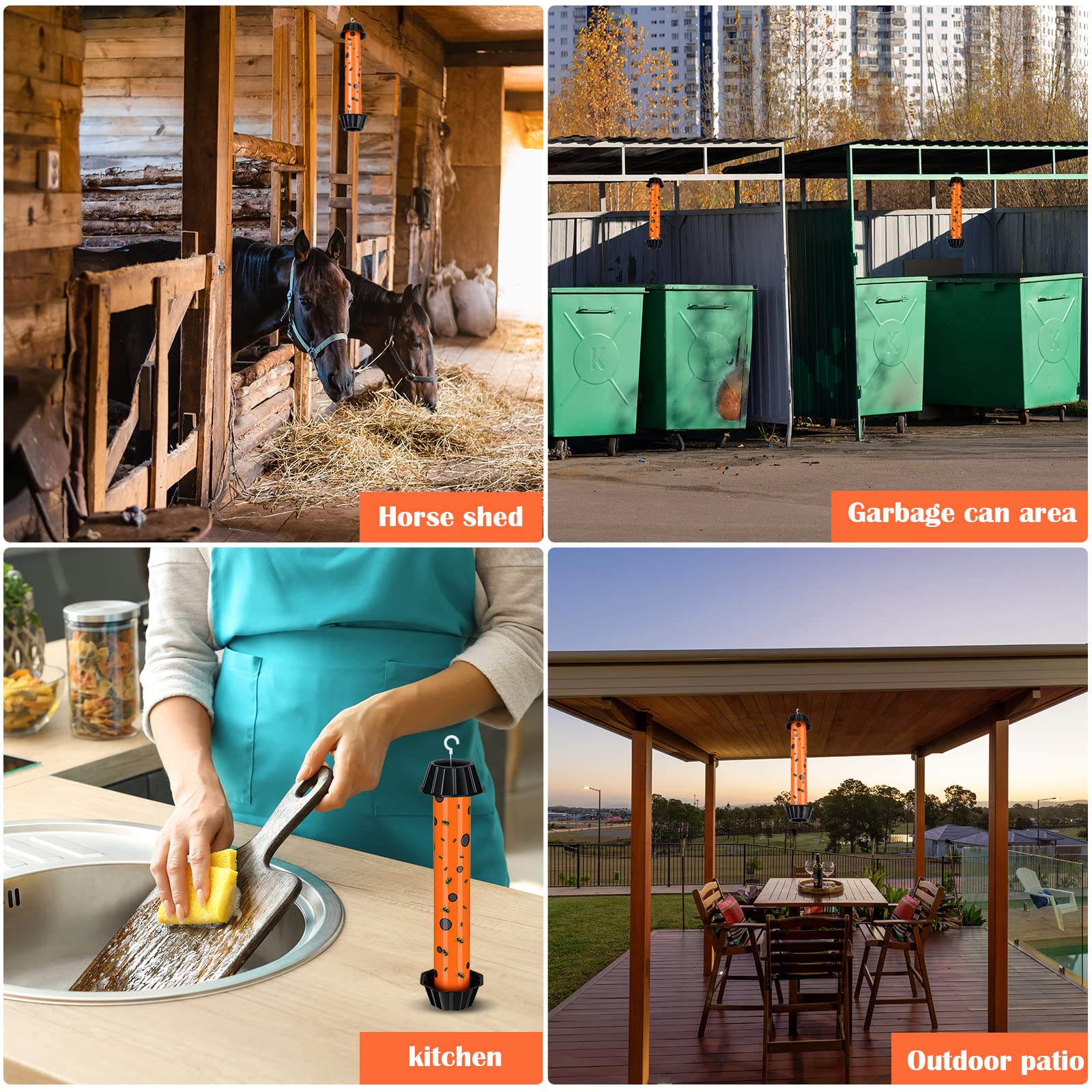 12 Pcs Sticky Fly Trap Fly Stick Indoor Outdoor Long Lasting Adhesive Fly Catcher with Hanging Hook for Wasps Gnats Bugs Insects Moths Fruit Flies Mosquitoes Spiders Fleas (Orange, Black)