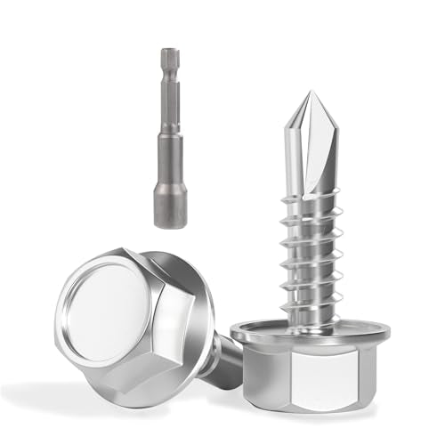 150pcs Self Drilling Screws for Metal,#10 x 5/8 Inch 410 Stainless Steel Self Tapping Sheet Metal Screws,Self Tapping Screws for Metal,Hex Washer Head