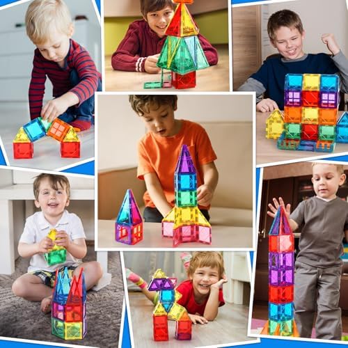 100PCS Magnetic Tiles Kids Toys - Magnetic Building Blocks STEM Magnet Building Set Preschool Learning Magnetic Toys for Kids Ages 3-5 4-8, Sensory Montessori Toys for 3+ Year Old Boys and Girls