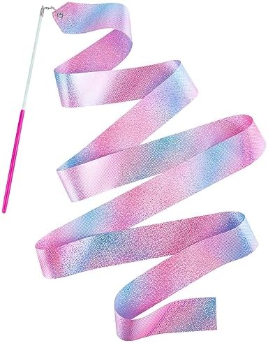 14PCS Sparkling Dance Ribbon for Kids Girls Princess Mermaid Ballet Ballerina Gymnastics Birthday Party Favors Decorations, Kids Twirling Streamer Ribbon Dancer Wands for Outdoor Toys