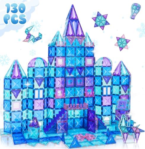130Pcs Magnetic Tiles, Frozen Toys for Girls 3D Diamond Magnetic Building Blocks, STEM Sensory Educational Toys for Toddlers Kids, Birthday Gifts for Girls 3 4 5 6 7 8+ Year Old