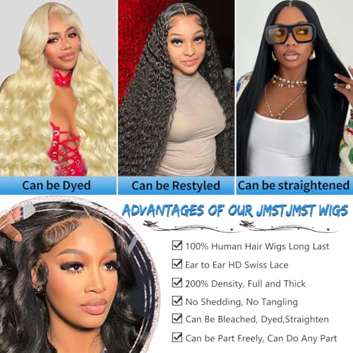 13x6 Lace Front Wigs Human Hair 200% Density HD Transparent Body Wave Lace Front Wigs Human Hair Body Wave Glueless Frontal Wigs Human Hair for Women Pre Plucked with Baby Hair Natural Black 22Inch