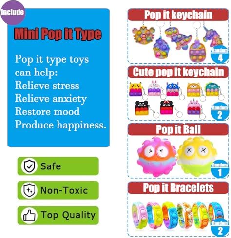 112 PCS Pop Party Favors Toys for kids,Premium Pop Fidget Toys for All Ages kids,Assortment pinata stuffers,classroom prizes,Prize Box Toys,Goody Bag Fillers,Carnival Prizes for Boys and Girls 4-10