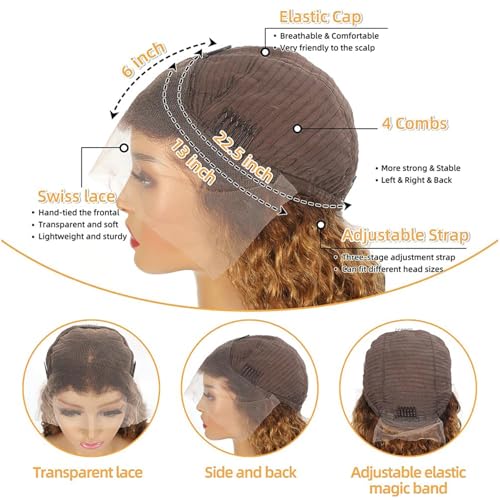 13x6 Ombre Lace Front Wigs Human Hair Pre Plucked 180 Density Honey Blonde Curly Wigs Human Hair 13x6 Deep Wave HD Lace Frontal Wigs Human Hair for Women with Baby Hair 26 inch