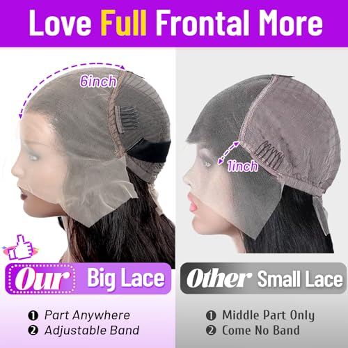 13x6 Body Wave Lace Front Wigs Human Hair Pre Plucked Brazilian 13x6 HD Lace Front Wigs Human Hair with Baby Hair Full Lace Frontal Wig 13x6 Body Wave Wig for Women 180% Density Natural Black 34 Inch
